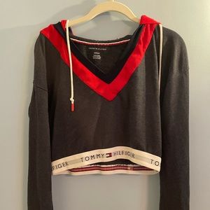 Colorblock cropped v-neck hoodie
